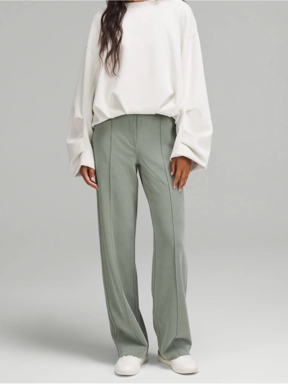 High-Rise Wide Leg Pants in Sage Green